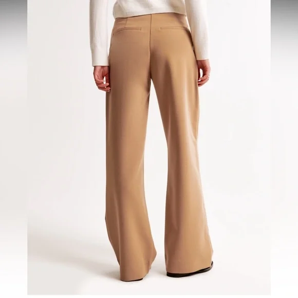 Abercrombie & Fitch Taupe Wide-Leg Pleated Trousers - Picture 3 of 5
